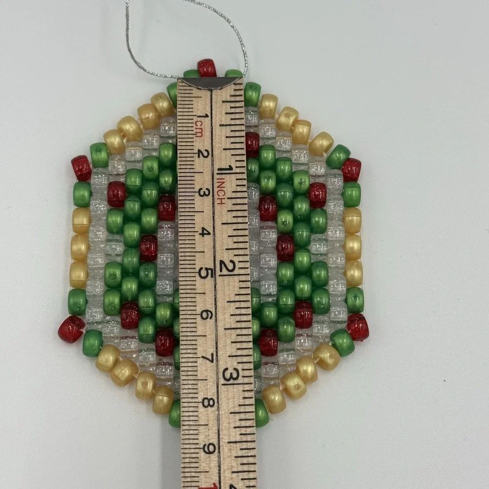 Vintage Handmade Beaded Christmas Ornament - Candle‎